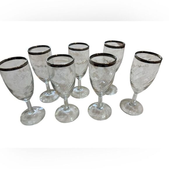Vintage Silver-rimmed Champagne Flutes Mid-Century Modern Hollywood Regency 7 - Picture 8 of 13